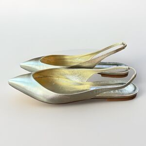 Brian Atwood Gold Leather Slingback Flats Size 8.5 Italy